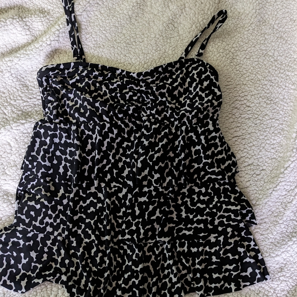 Aqua Green Black and White Ruffled Tiered Tankini Top